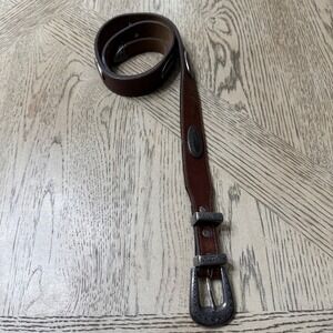 Brighton Brown Leather‎ Belt Silver Tone Buckle Detail Womens Fashion Accessory